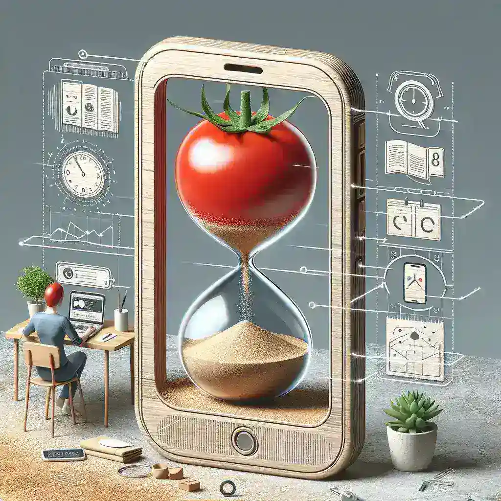 "Ilustrasi pengguna aplikasi Pomodoro untuk mengelola waktu dengan efektif, menampilkan teknik manajemen waktu yang terstruktur guna meningkatkan produktivitas dalam artikel 'Cara Mengelola Waktu dengan Aplikasi Pomodoro: Panduan Lengkap'."