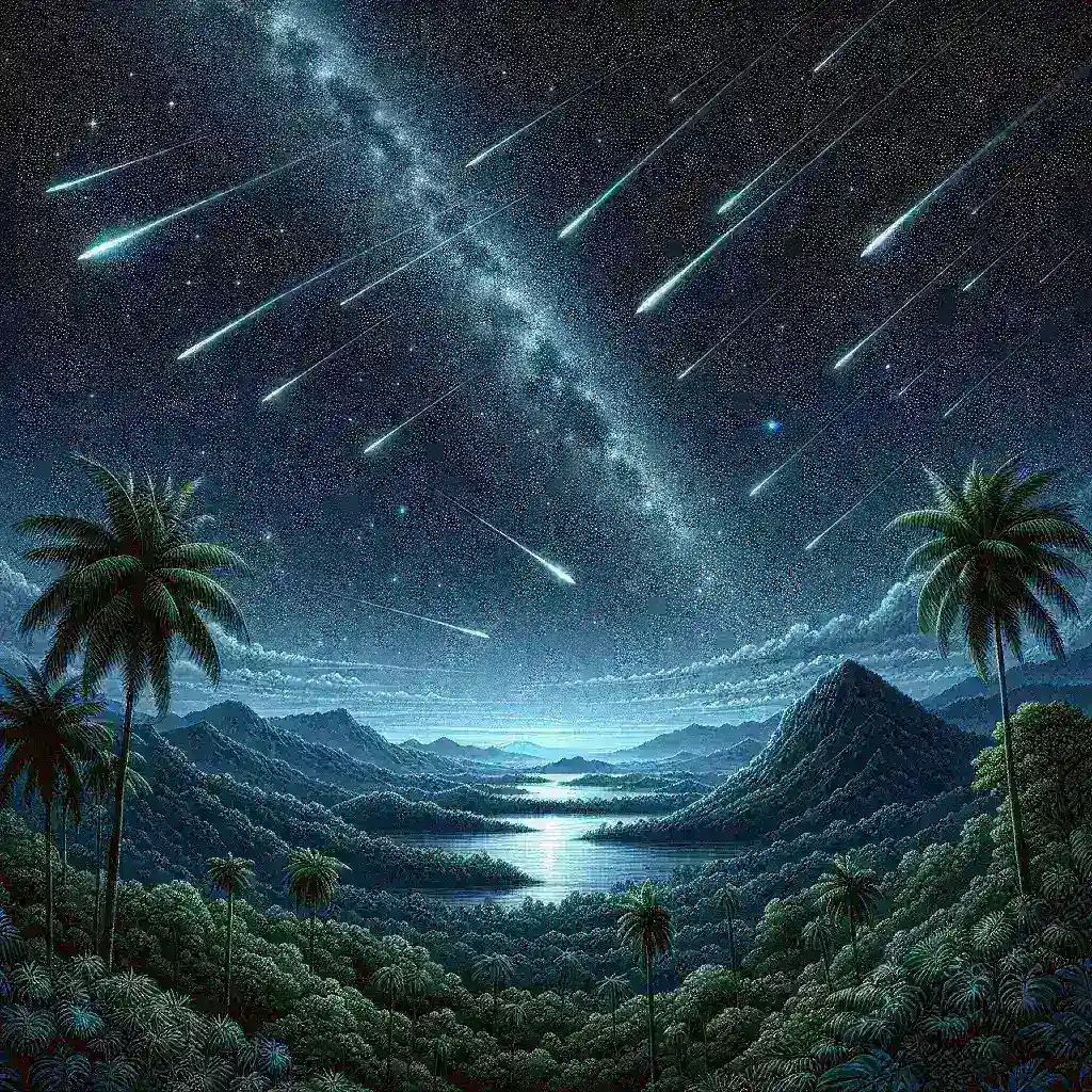 "Langit malam Indonesia di pertengahan Agustus 2025 dipenuhi fenomena hujan meteor Perseid, menampilkan ratusan meteor bersinar yang melintas, menciptakan pemandangan luar biasa bagi para pengamat astronomi."