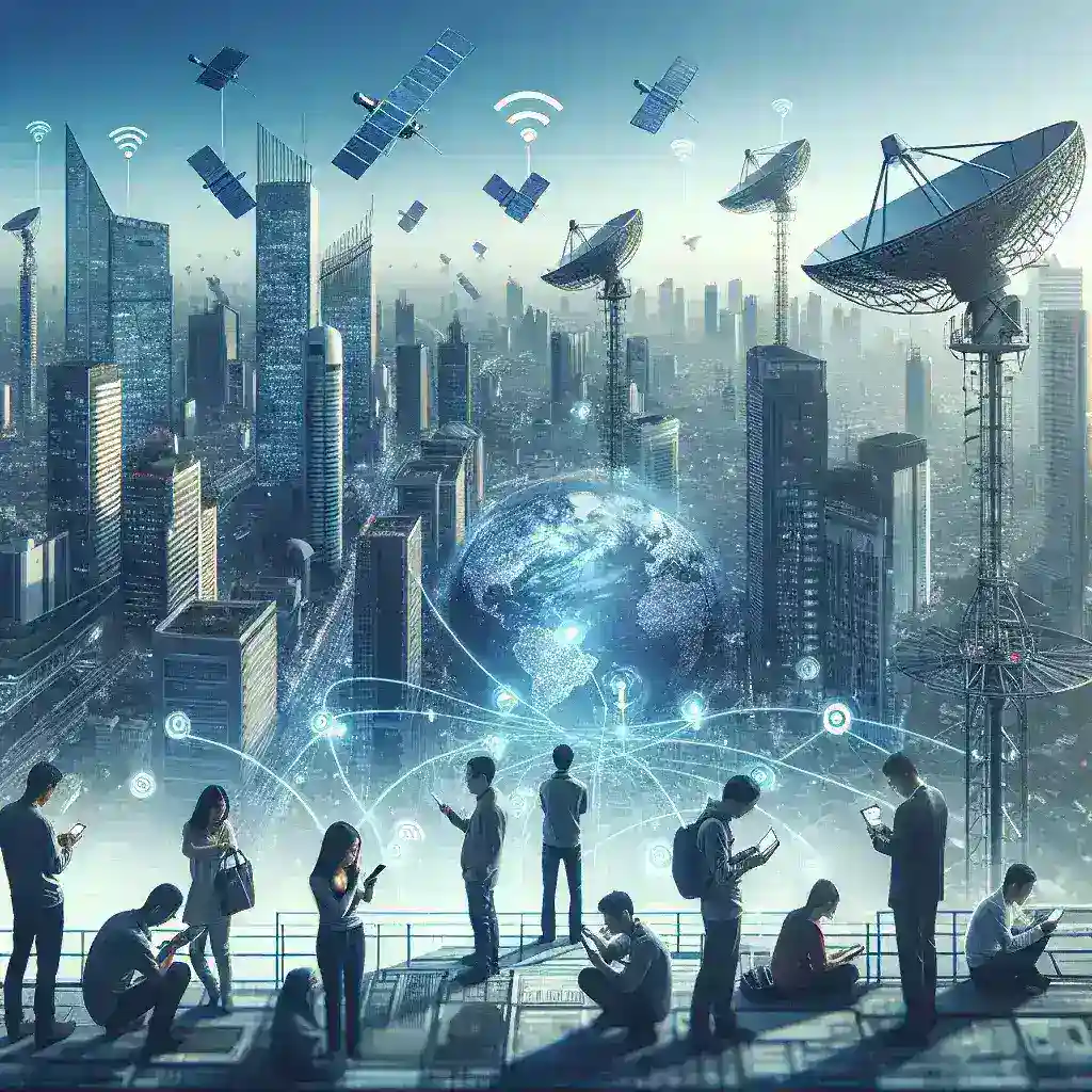 "Ilustrasi jaringan Wi-Fi publik gratis berbasis satelit yang akan dipasang di Jakarta pada tahun 2026 dengan 5.000 titik akses, mendukung konektivitas digital di kota."